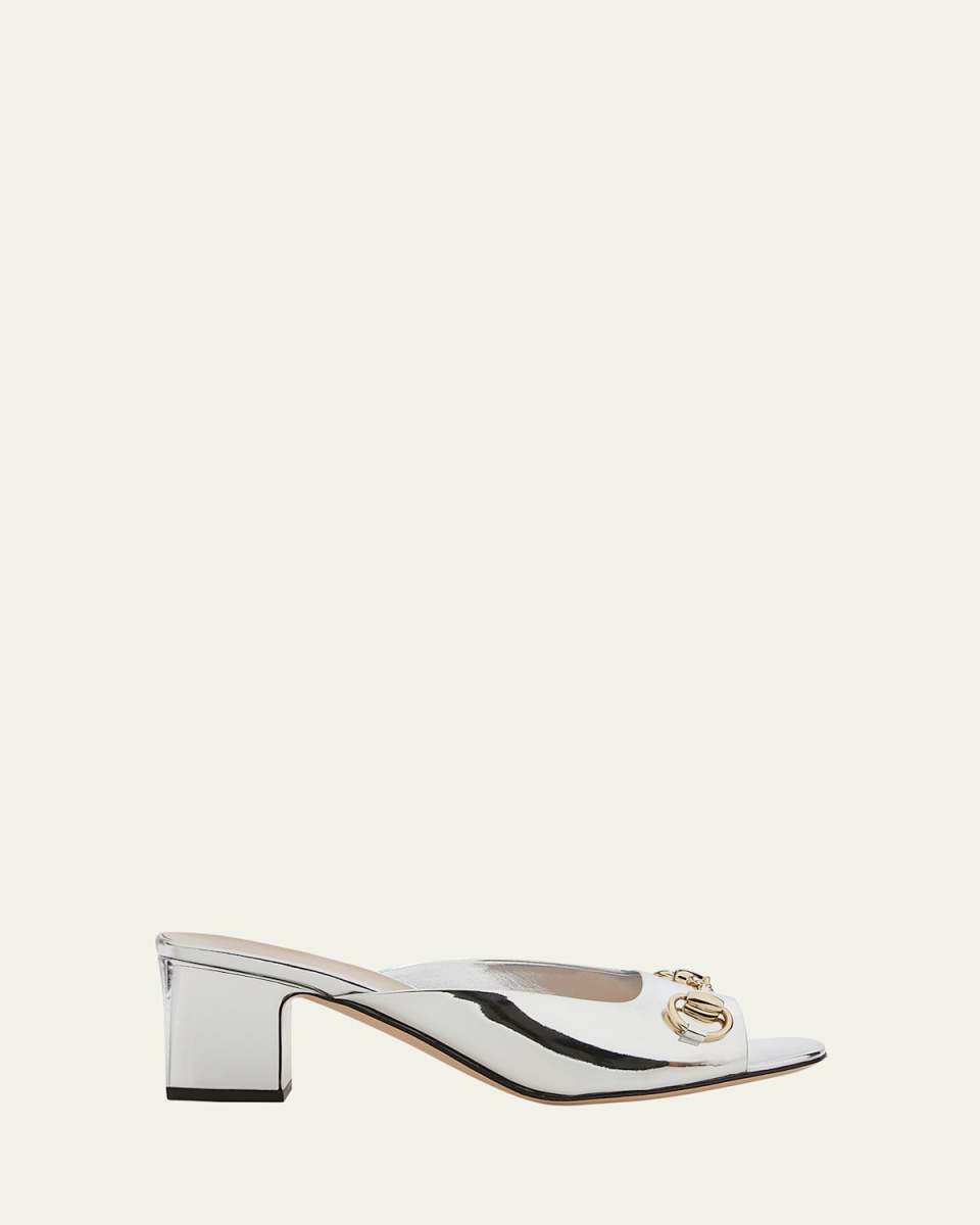Lady Metallic Horsebit Slide Sandals